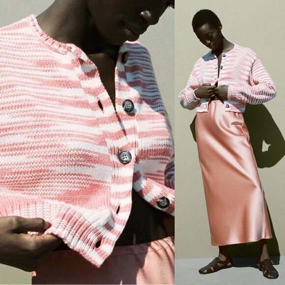 Ciao Lucia Varese Cotten Jacquard-Knit Cardigan in Blush Size Small - Picture 3 of 15